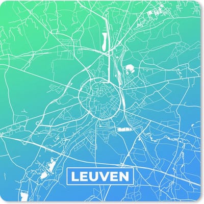 Muismat 20x20 cm - Mousepad Stadskaart - Leuven - België - Blauw - Muismatten