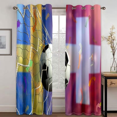 Voetballiefhebbers Huisdecoratie Gordijnen Kinderen Favoriete Voetbalgordijnen 2 Panelen Woonkamer Slaapkamer Kinderkamer Decor 50W130H(CM)X2PCS&Hook blue