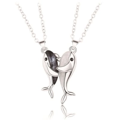 Sparkolia duo dolfijn kettingen | zilver | magnetisch koppel walvis ketting liefde | Sparkolia Vriendschapskettingen | Valentijn cadeau
