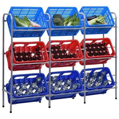 vidaXL - Opbergrek - voor - 9 - kratten - 145x33x116 - staal - zilverkleurig