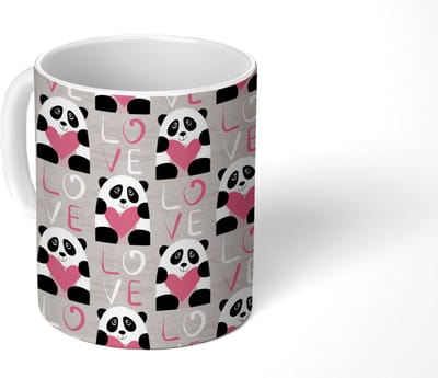 Mok - Koffiemok - Hartjes - Panda - Patronen - Mokken - 350 ML - Beker - Koffiemokken - Theemok