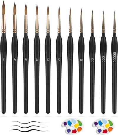 11-delige penseelset voor schilderen op nummer, aquarel- en acrylkwasten, detailkwasten voor miniaturen en handwerk, perfect voor volwassenen en beginners