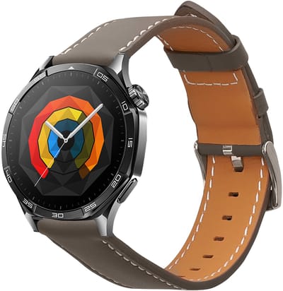 kwmobile lederen horlogebandje geschikt voor Huawei Watch GT5 46mm / GT5 Pro 46mm / GT4 46mm / Watch GT3 SE polsband - Echt leren smartwatch bandje - Activity tracker horloge band in grijs