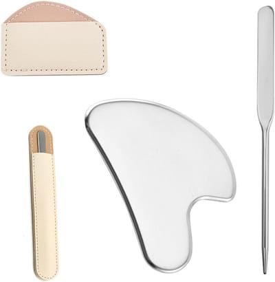 Set van 2 RVS Spatels en Gezichtsmassager, Ideaal voor Lymfedrainage en Make-up Aanbrengen, Geschikt voor Gezicht, Hals en Lichaam