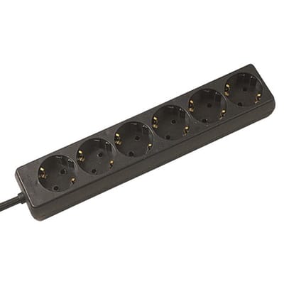 BACHMANN SELLY stekkerdoos 6-voudig, geaard , zwart, 1,5 m