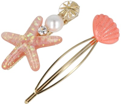 Haarsoires Haarspeld Duckklem Schuifspeldje 6cm – Zeester Schelp – Goud Roze – Set van 2 - Sterke Haarclip voor Styling & Dagelijks Gebruik - Hair Clip - Decoratieve Haaraccessoire
