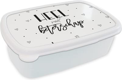Broodtrommel Wit - Lunchbox - Brooddoos - Beterschap - Quotes - Hartjes - Zwart wit - 18x12x6 cm - Volwassenen