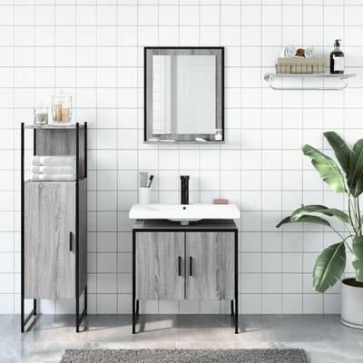 vidaXL - 3-delige - Badkamermeubelset - bewerkt - hout - grijs - sonoma - eikenkleur