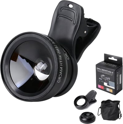 Dailygoods- Cameralens 2-in-1 Groothoek/ Macro - Universele Lens - Smartphone Lens - Antislip Clip - Inclusief Opbergtas - Zwart