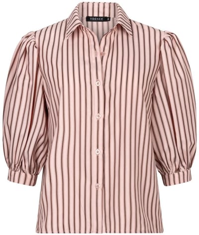 Ydence roze dames blouse   Punt kraag   Regular fit   Streep patroon   Knoopsluiting   3/4 mouw Roze S