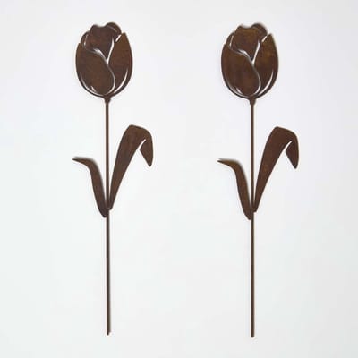 Homescapes Tuinpaal Roest - Tulp Tuindecoratie Set van 2