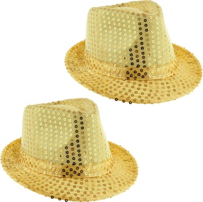 Funny Fashion Trilby hoedje - 2x - goud - glitter - pailletten - polyester - heren/dames - Carnaval - glitterhoed