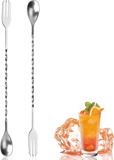 Cocktailroerlepel - lange handgreep - roestvrij staal - geschikt voor bars en cafés - 2 stuks