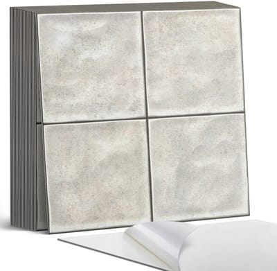 Coloray Plaktegels - Keramische tegeltextuur Zelfklevende Tegels - 20 cm x 20 cm - Romig Plaktegels - 20 stuks - Vierkant PVC Tegels - Plaktegels Badkamer - Plaktegels Vloer - Vinyl Tegels - Wandtegel Zelfklevend