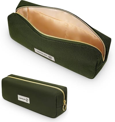 Grote Capaciteit Pennenhouder voor School en Kantoor, Corduroy Etui met Brede Opening in Legergroen voor Jongens en Meisjes