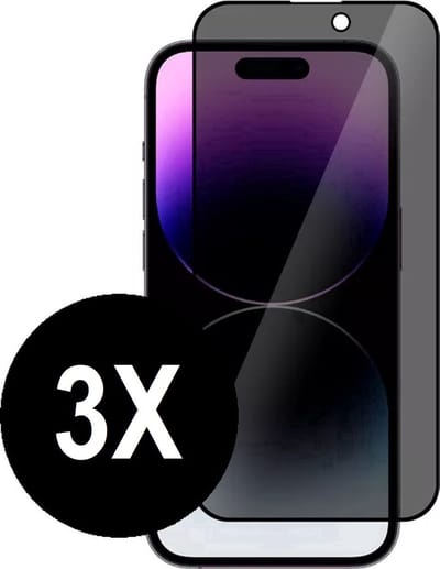 Screenz® - PRIVACY Screenprotector geschikt voor iPhone 17 Pro - Tempered glass Screen protector geschikt voor iPhone 17 Pro - Privacy Beschermglas - Privé Glasplaatje - 3 stuks