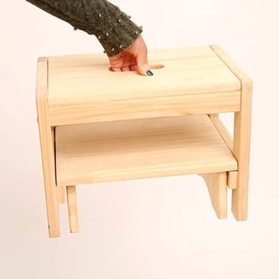 Opstapje 2 treden - Houten kruk - Hoge plekken bereiken - Draagbaar en opvouwbaar - L37cm x B24cm - Houtkleur