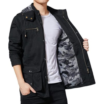 Herfst en Winter Nieuwe Jas Heren Multi-pocket Werkjas Middellang Puur Katoen Gewassen Windjack Jas 5XL gray