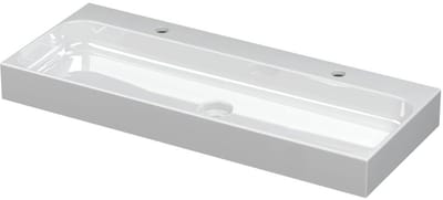 INK Unit Wastafel Porselein met 2 Kraangaten incl. Porseleinen Click Plug - 1000x400x100 mm - Glans Wit