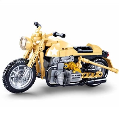Sluban - Retro Leger Motorfiets incl. display | City icons speed champions modelbouw | Classic creator f1 motorcycle bouwpakket | Technische educatief motor speelgoed voor kinderen & volwassenen | Bouwdoos met 223 bouwstenen
