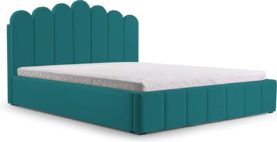 Tweepersoonsbed met fluwelen bekleding, met hoofdeinde, lattenbodem, bed voor volwassenen - BED 03 - 160x200 - Oceaanblauw (TRINITY 29)