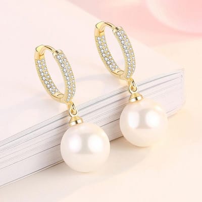 Nieuwe trendy dames S925 sterling zilveren parel oorbellen mode temperament dames oorbellen beige