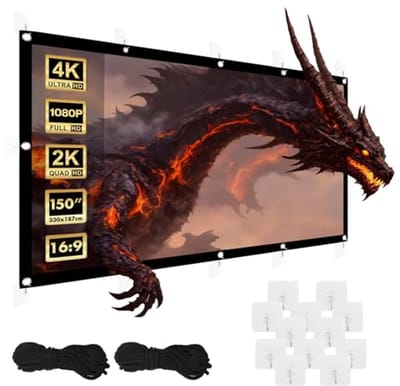 Draagbaar Projectiescherm 150 inch - Premium Polyester Scherm met 25mm Zwarte Rand en 179° Kijkhoek