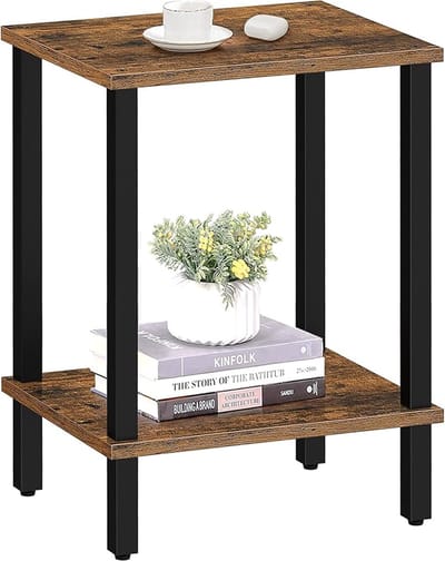 ACAZA Bijzettafel - Tafeltje - Vintage bruin - 38 x 30 x 55 cm (L x B x H) - Nachtkastje - Tafel Industrieel - Banktafel - Bijzettafels - Bijzettafel zwart en bruin vintage - Bijzettafel hout - Houten Bijzettafel