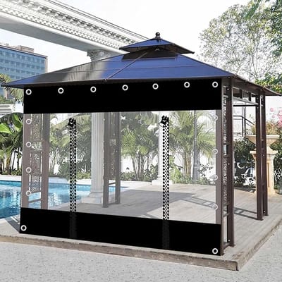 Tuinhuisje Zeildoek Zijpanelen - Tarp Gordijnen Veranda - Buitenruimte Beschermen - Waterdicht Met Rits - 2.5x2.5m - Zwart Transparant