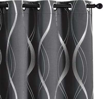 Dailygoods- Verduisteringsgordijnen 220 x 140 cm - Gordijnset van 2 stuks - Ondoorzichtig - Lijnfolieprint - Inspringringen - Grijs - Gordijnen