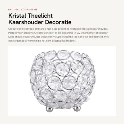 Dailygoods- Theelicht Kristal - Kaarshouder - Decoratie - Diameter 10cm - Goud/Zilver - Hoogte 8,5cm - 100% Gloednieuw - Kaarsenhouder