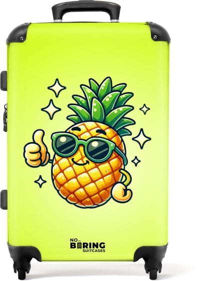 NoBoringSuitcases.com® - Kinderkoffer groot - Kindertrolley koffer - Ananas - Gezicht - Groen - Rolkoffer lichtgewicht - Reiskoffer met 4 wielen - Grote trolley XL - 20 kg bagage