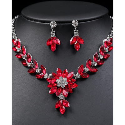 Ensemble de bijoux pour femmes à la mode 3 pièces avec collier de fleurs contrastées en cristal, boucles d'oreilles et accessoires de robe de soirée 45cm black