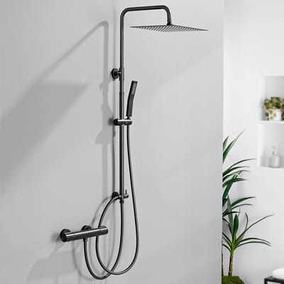 Auralum Max Regendouche met Thermostaatkraan - Zwart Doucheset - 10 inch Douchekop - Regendoucheset - Inclusief thermostaatkraan - Waterbesparend - Zwart