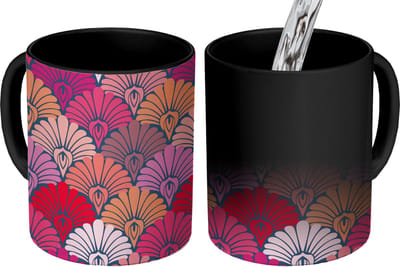 Magische Mok - Foto op Warmte Mokken - Koffiemok - Patronen - Art Deco - Roze - Bloemen - Magic Mok - Beker - 350 ML - Theemok