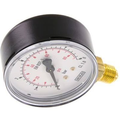 0..6 Bar Manometer Onderaansluiting Staal/Messing 63 mm Klasse 1.6