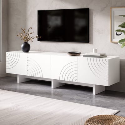 OKWISH Tv Meubel - 4 Deuren Met Boogpatroon - Woonkamer Lowboard Met Opbergruimte - Wit MDF En Spaanplaat - 170x35x50 Cm