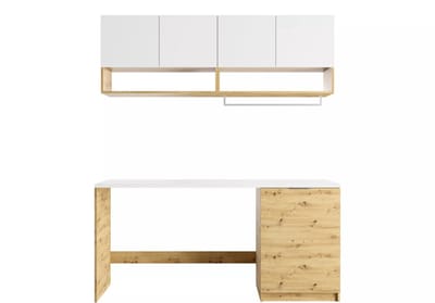Vente-unique Wasmeubels voor wasmachine met werkblad - L182 cm - Wit en licht naturel - NATAJI