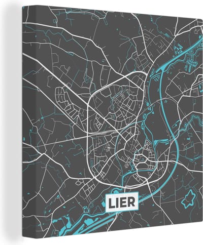 Canvas Schilderij België – Lier – Stadskaart – Kaart – Blauw – Plattegrond - 20x20 cm - Wanddecoratie
