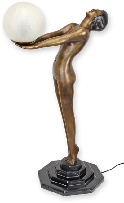 Bronzen lamp - Vrouwelijk naakt - Art Deco - 72,5 cm hoog