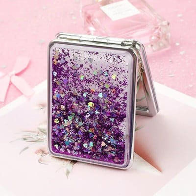 Sables coulants Mini miroirs de maquillage pliants miroir de poche pour filles femmes miroir de maquillage étincelant Double face accessoires de beauté