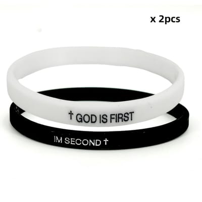 VANDAAG VERZONDEN - Armband - Set 2 stuks - Kruis - Siliconen - Christelijk - Zwart Wit