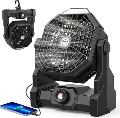 YAGXIG Campingventilator - 3-in-1 - USB-C Tentventilator - 12000mAh - Oplaadbaar - Draagbare plafond- of bureauventilator - Met LED-licht en haak - Geschikt voor buitenviskar Kantoorgrill