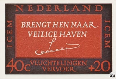 Briefkaart met afbeelding Tekst met handtekening van H.M. Koningingin Juliana in facsimile postzegel