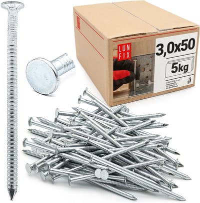 LUN FIX - Rillennagel 3 x 50 mm - 5kg (ca. 1500 stk.) - ongegalvaniseerde bouwspijker - houten spijkers voor bouwprojecten