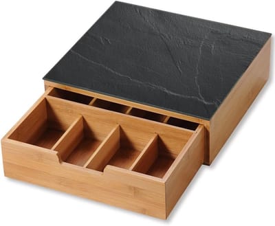 Famanu - Bamboe box met lade voor koffiecapsules, elegante natuurlijke uitstraling met ruime opbergmogelijkheid