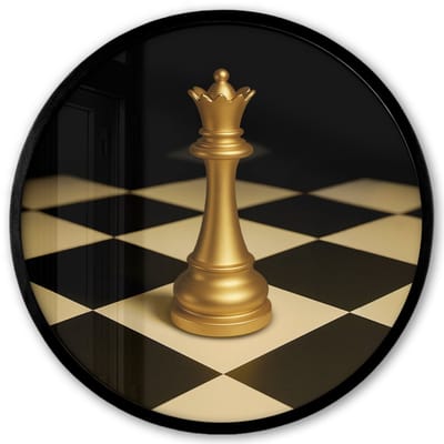 Poster in lijst Rond - Fotolijst 40x40 cm - Posters - Koningin - Schaakstuk - Geblokt - Goud - Ronde posterlijst zwart - Decoratie - Wanddecoratie woonkamer - Muurdecoratie slaapkamer
