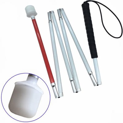 Inklapbare Blindenstok Aluminium 6 Delen - Witte Geleidestok met Roller