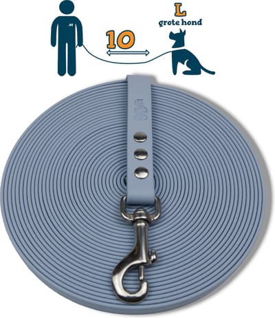 Miqdi BioThane® Sleeplijn 10 meter – zonder handvat – L/XL (19 mm) – pastel blauw – waterdicht & sterk