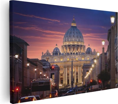 Artaza Canvas Schilderij Sint-Pietersbasiliek - 60x40 cm - Wanddecoratie Rome - Muurdecoratie Italië - Schilderij Christelijk